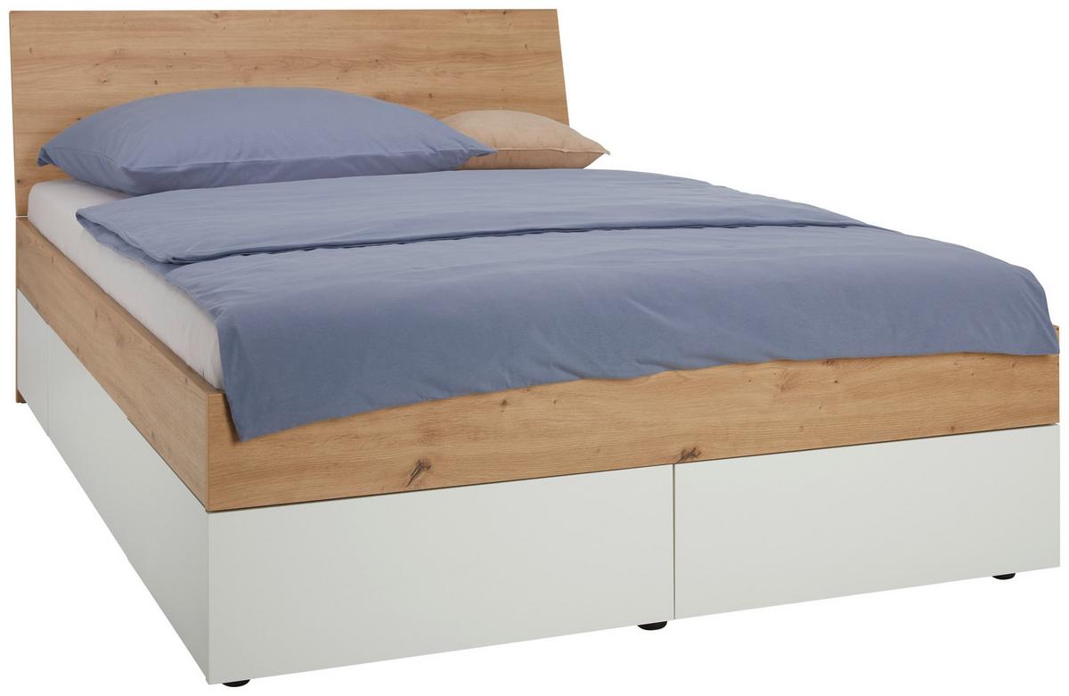 Stauraumbett ca. 120x200cm - Eichefarben/Weiß, KONVENTIONELL, Holzwerkstoff (120/200cm) - Mömax