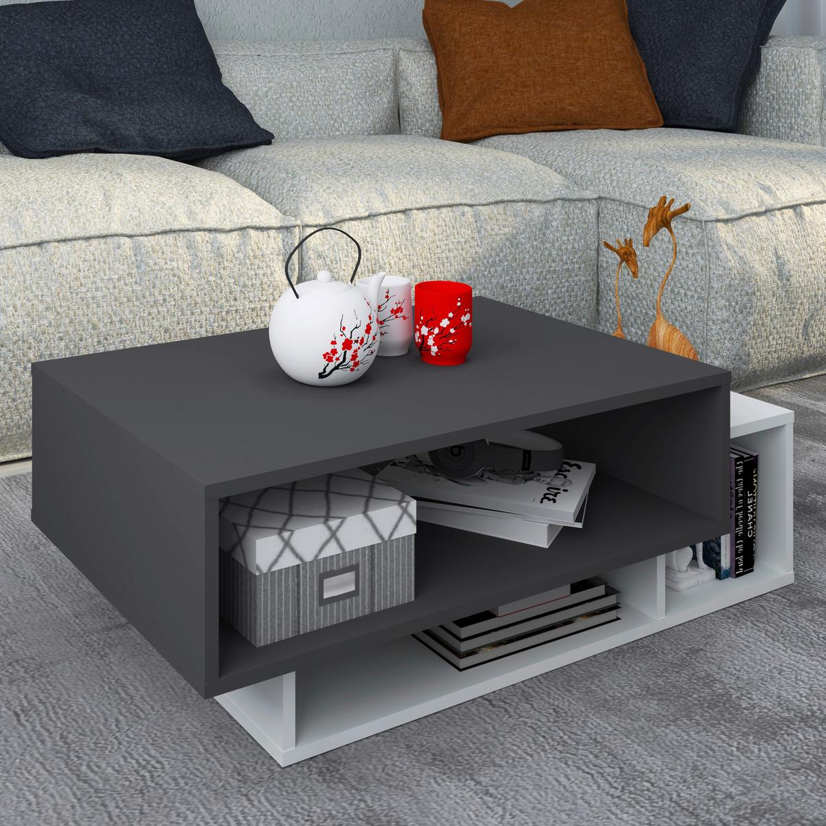 Klubska Miza Runila, Antracit, Bela, 88x50 - bela/antracit, Moderno, leseni material (88/50/35cm) - MID.YOU