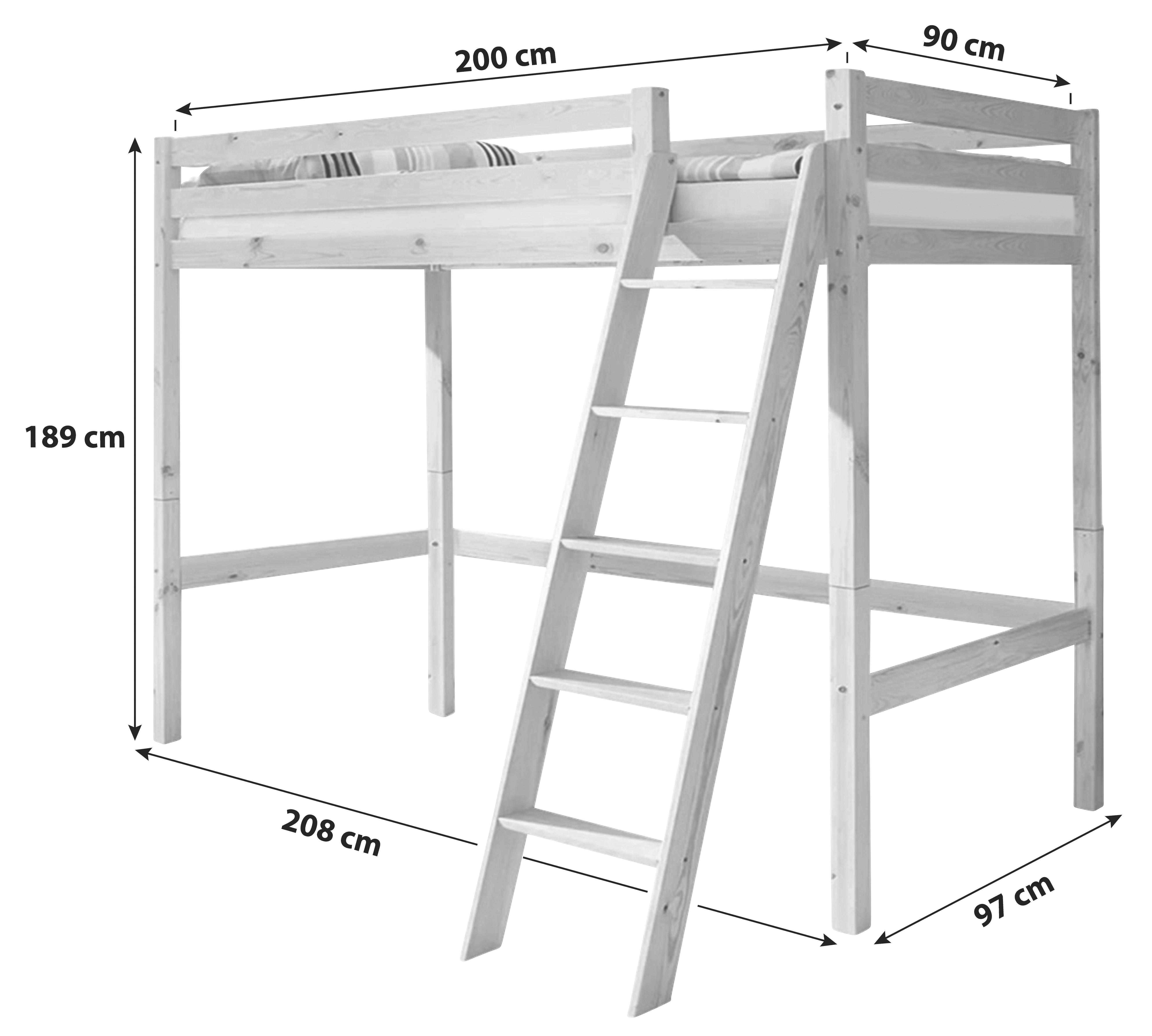 Hochbett Matthias ca. 90x200 cm Kiefer Weiß - Weiß, Basics, Holz (90/200cm) - MID.YOU