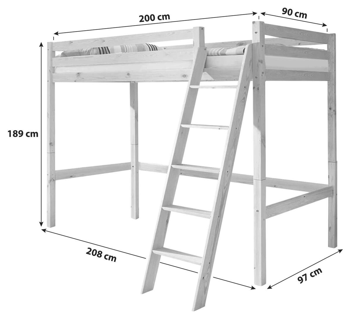 Hochbett Matthias ca. 90x200 cm Kiefer Weiß - Weiß, Basics, Holz (90/200cm) - MID.YOU