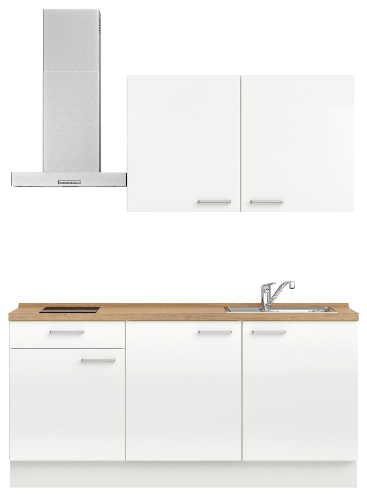 Küchenleerblock Flash Low o. Geräte Weiß - Edelstahlfarben/Eichefarben, MODERN, Holzwerkstoff/Metall (180cm) - Nobilia