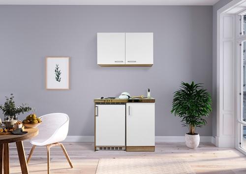 Miniküche Weiss/Eiche Sonoma m. Geräten B: ca. 100 cm - Edelstahlfarben/Eichefarben, MODERN, Holzwerkstoff/Kunststoff (100cm) - Respekta