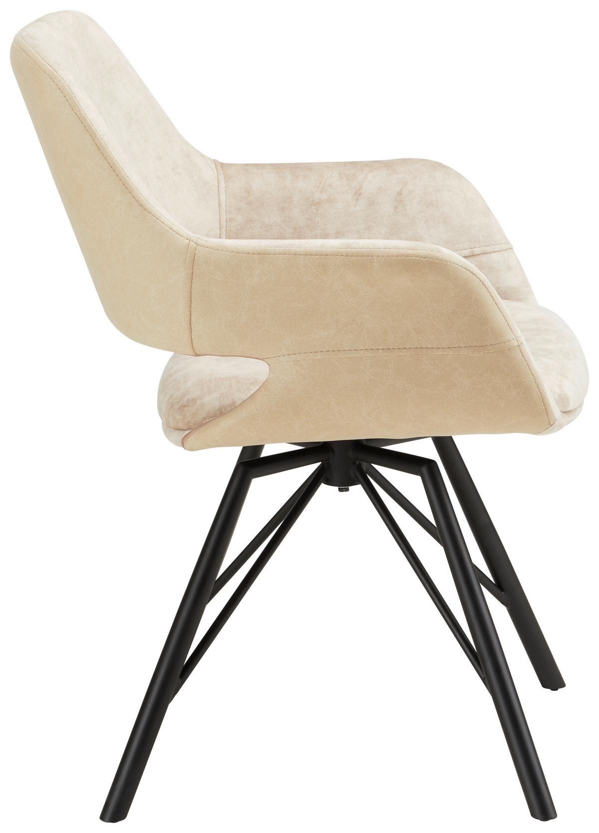 Armlehnstuhl in Beige/Schwarz - Beige/Schwarz, Modern, Textil/Metall (61/85/62,5cm) - Premium Living