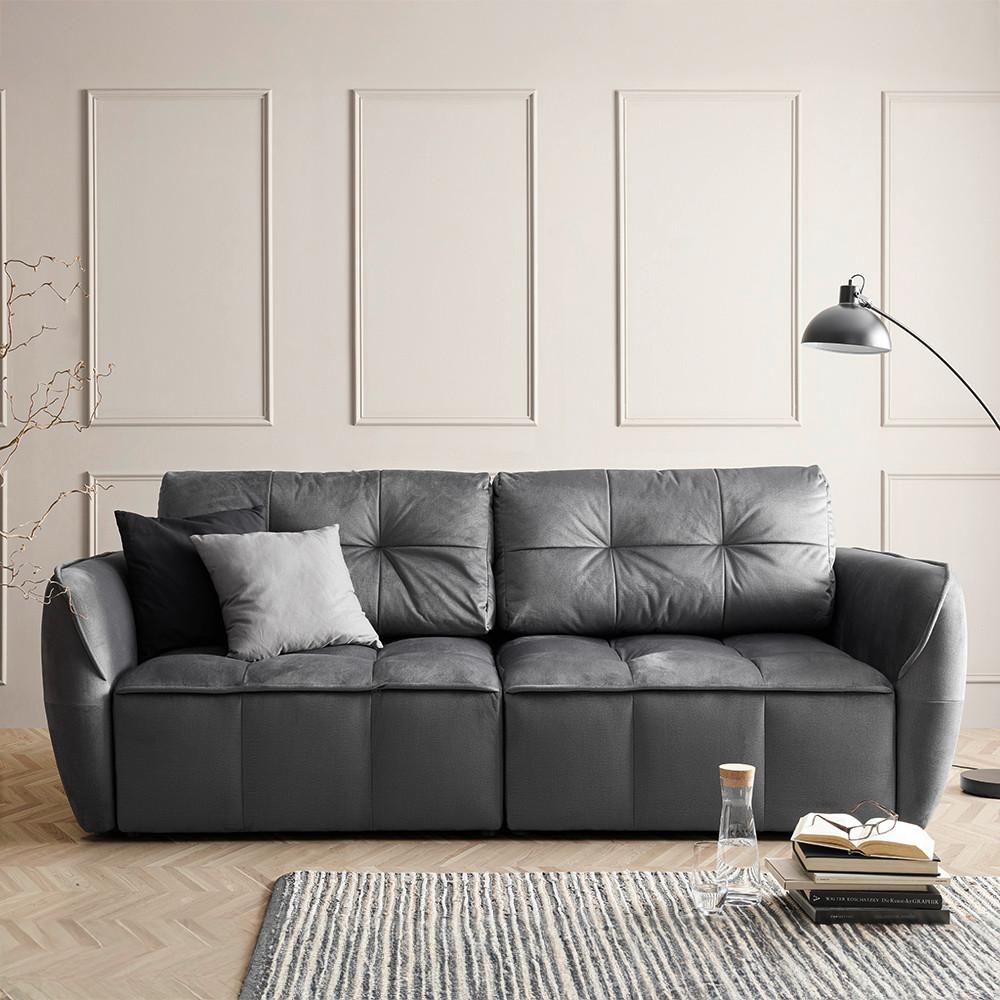 Schlafsofa in Grau - Anthrazit/Schwarz, Modern, Holz/Holzwerkstoff (243/94/125cm) - Premium Living