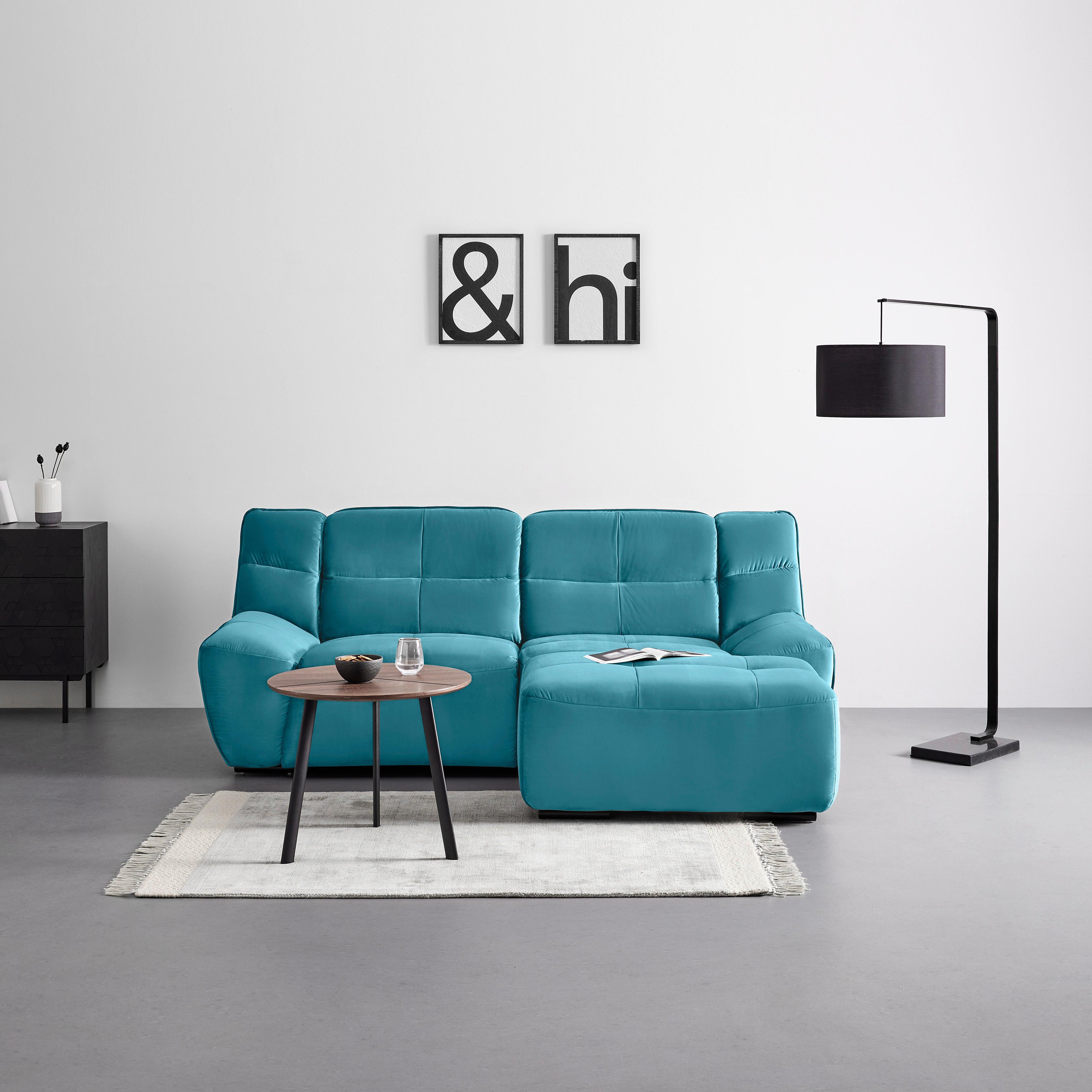 Wohnlandschaft Wega Türkis Samt mit Relaxfunktion - Türkis/Schwarz, MODERN, Textil/Metall (220/88/165cm) - Bessagi Home