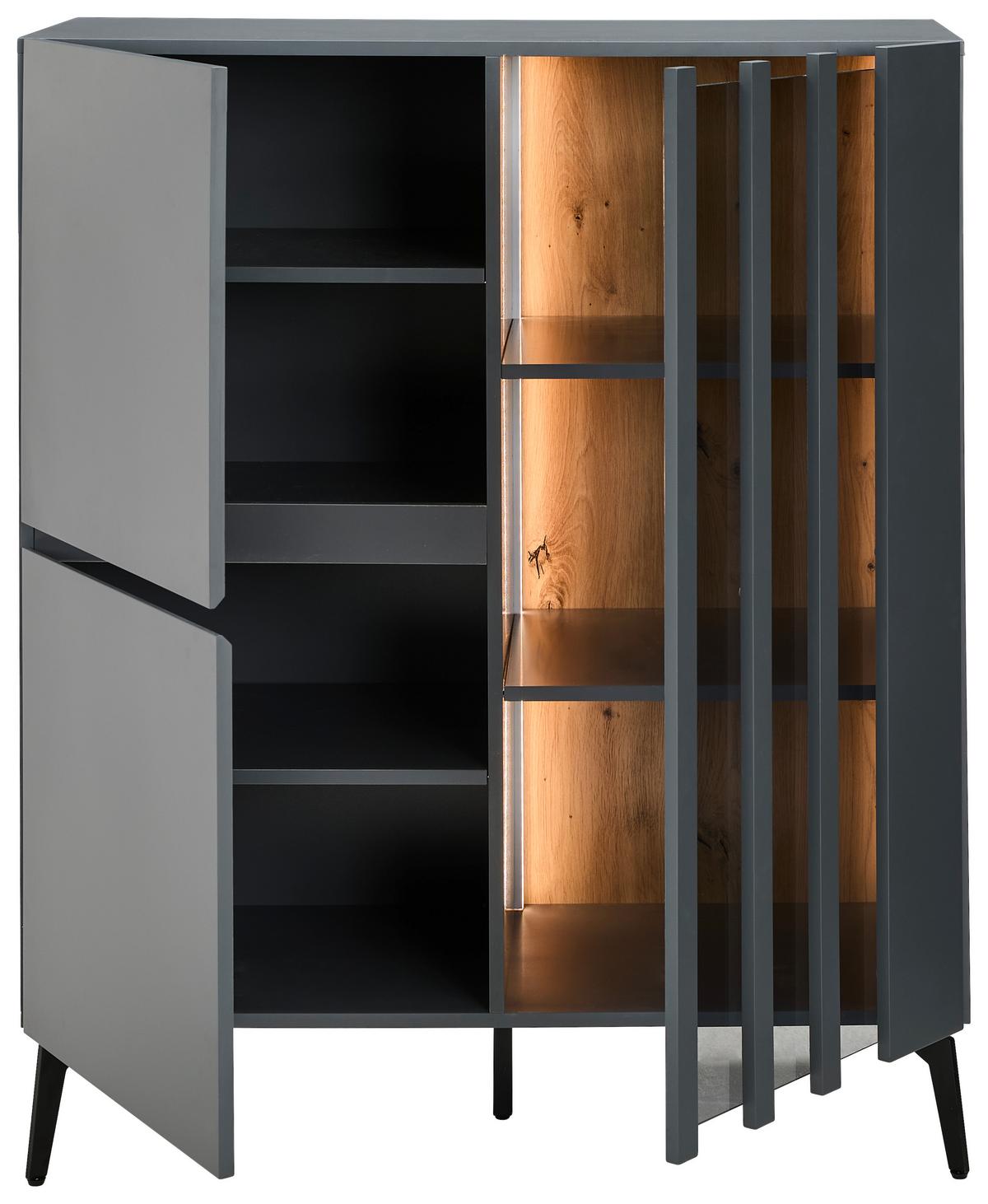 KOMODA WYSOKA CELIN - czarny/szary, Design, materiał drewnopochodny/metal (96,3/117/41,5cm) - Novel