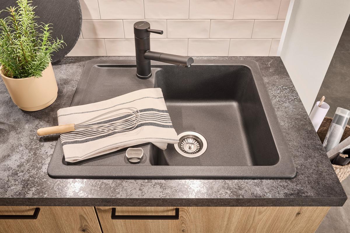 Küchenblock Plan/Win o. Geräte Eiche - Eichefarben/Creme, MODERN, Metall (215cm) - Express-Kuechen