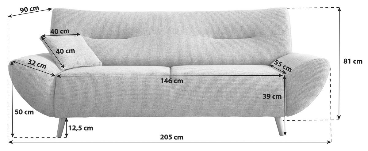 3-Sitzer-Sofa Drago Silberfarben Chenille - Wildeiche/Silberfarben, MODERN, Holz/Textil (205/81/90cm) - MID.YOU