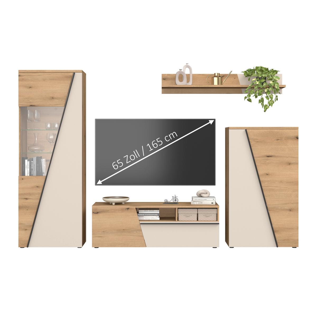 Venedig New Tv Komoda - kašmir/boje hrasta, Moderno, drvni materijal/plastika (140/47/40cm) - Modern Living
