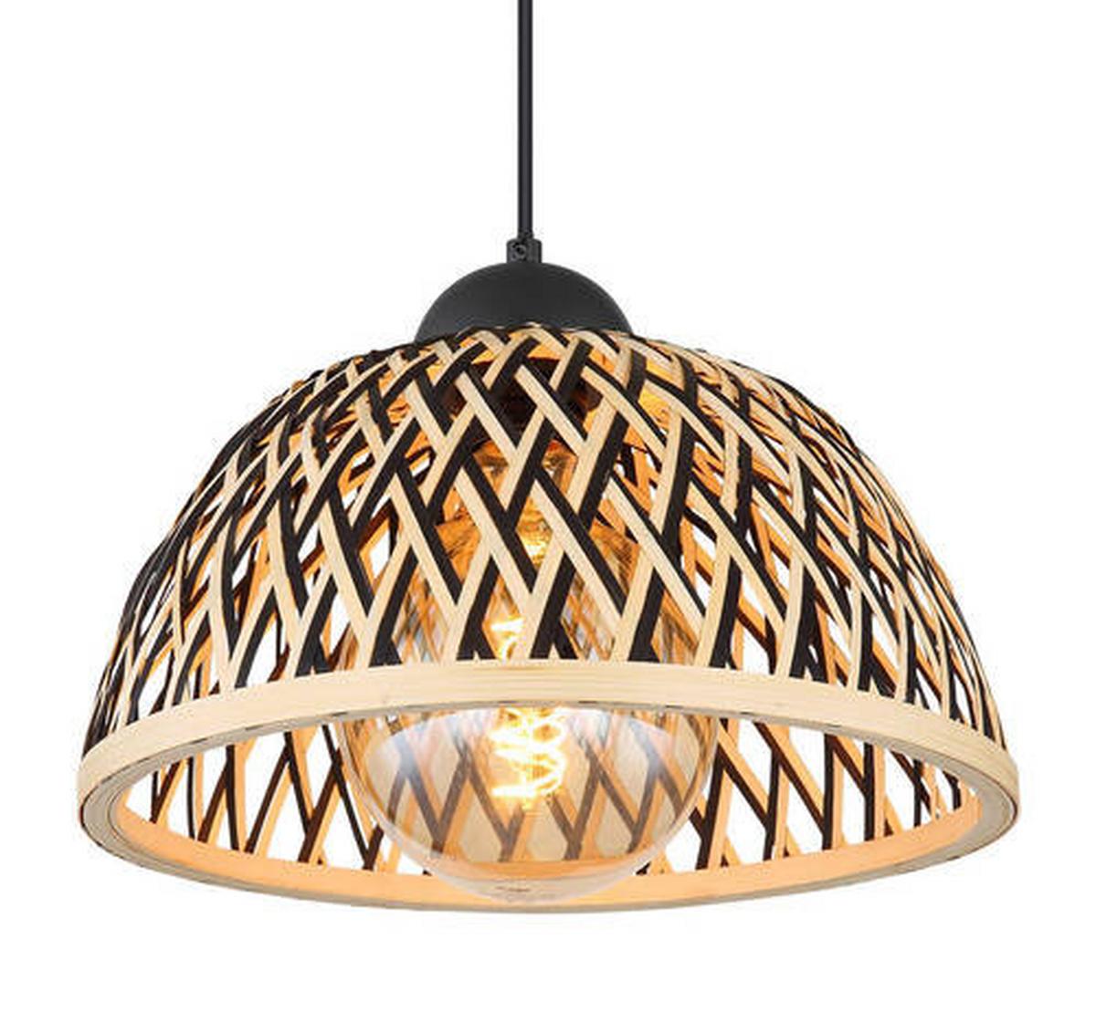 Hängeleuchte Colly Naturfarben max. 15 Watt - Schwarz/Naturfarben, Basics, Holz/Metall (30/120cm) - Globo