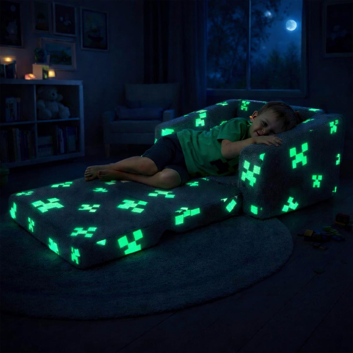 SOFA DZIECIĘCA/MŁODZIEŻOWA MINECRAFT - szary, Trend, tkanina (105/58/41cm) - Minecraft