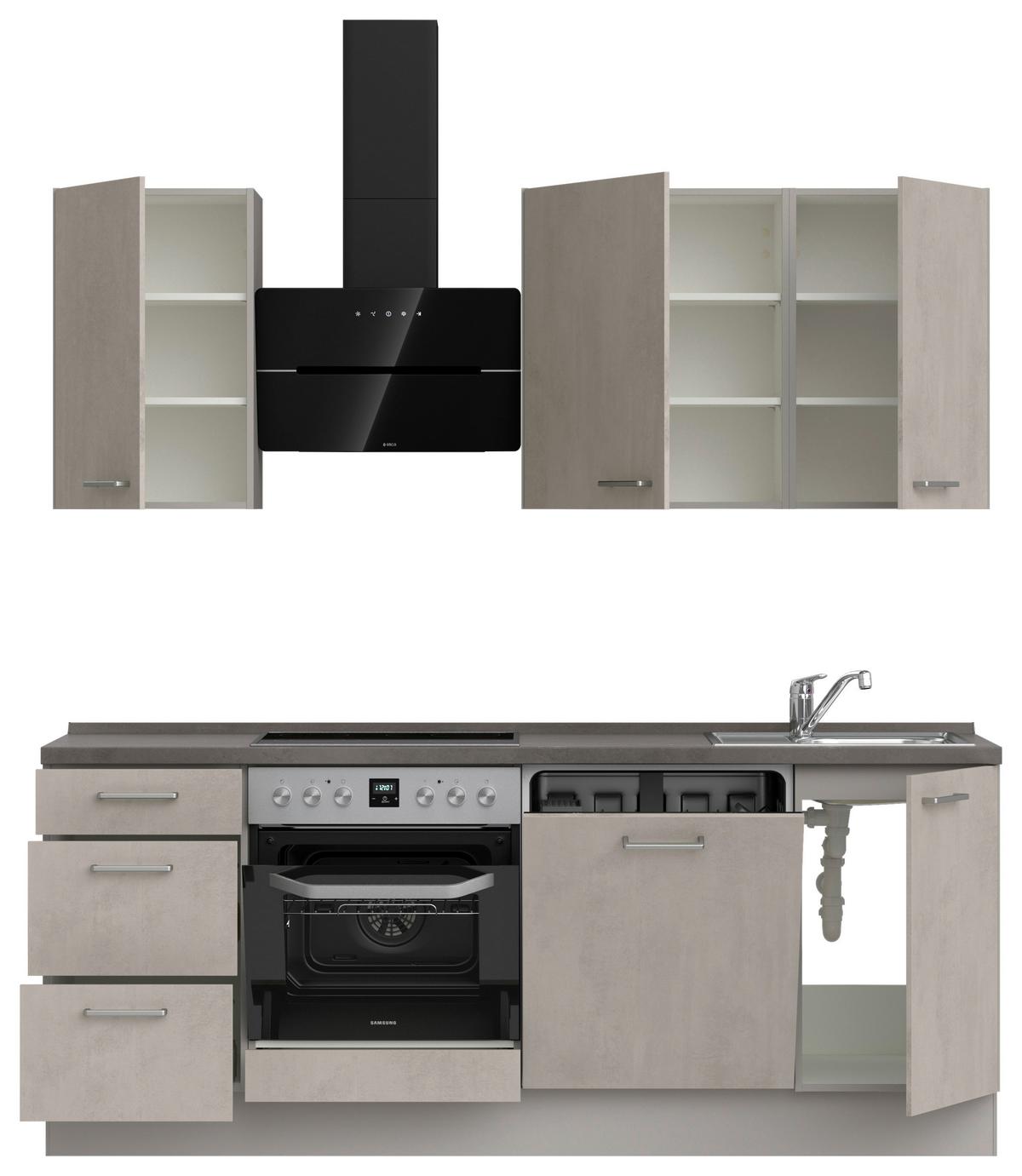Küchenblock Riva High m. Geräten Grau - Schieferfarben/Edelstahlfarben, MODERN, Holzwerkstoff/Metall (210cm) - Nobilia