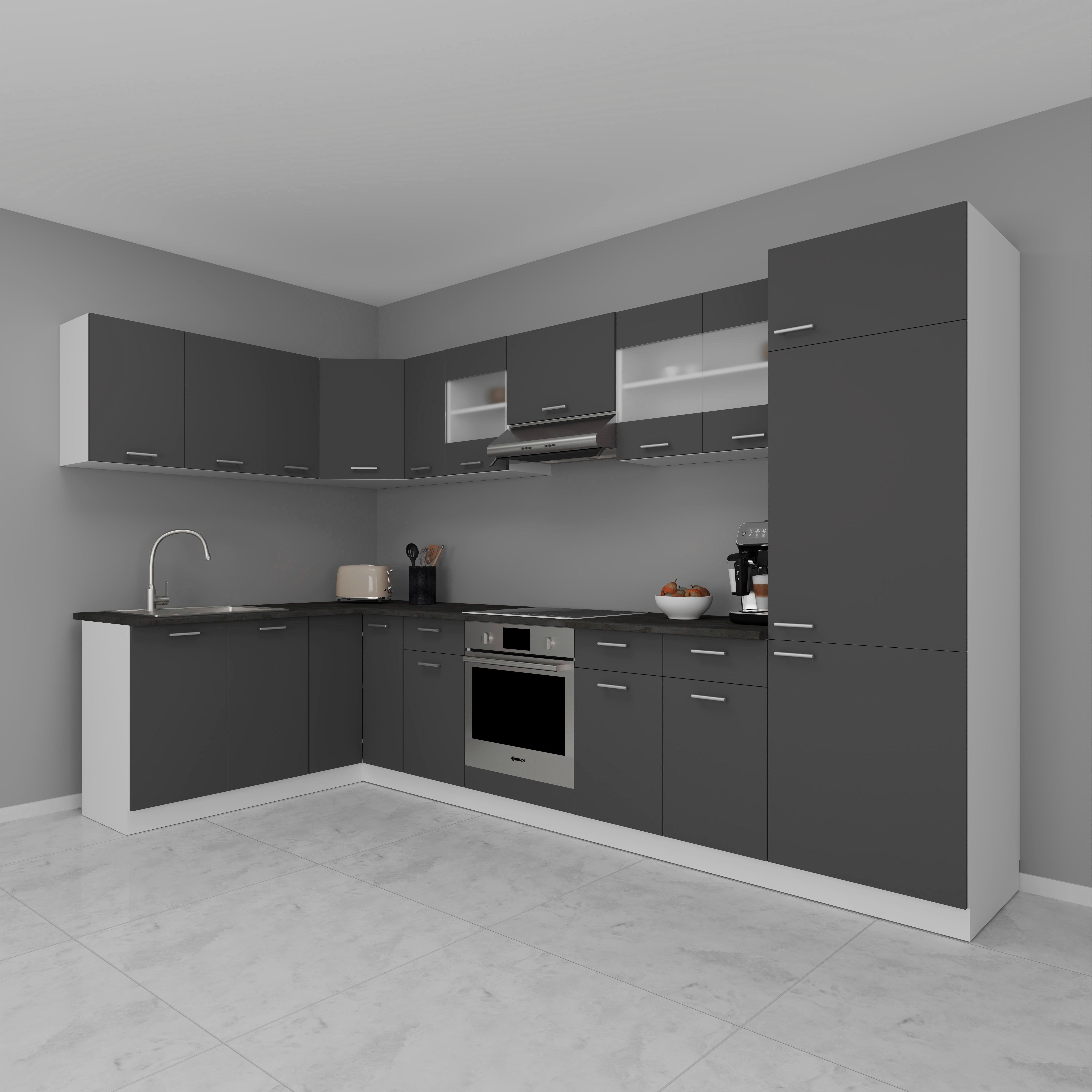 Kotna Kuhinja Esilo, Siva, Bela - bela/barve aluminija, Konvencionalno, kovina/leseni material (178/328cm) - MID.YOU