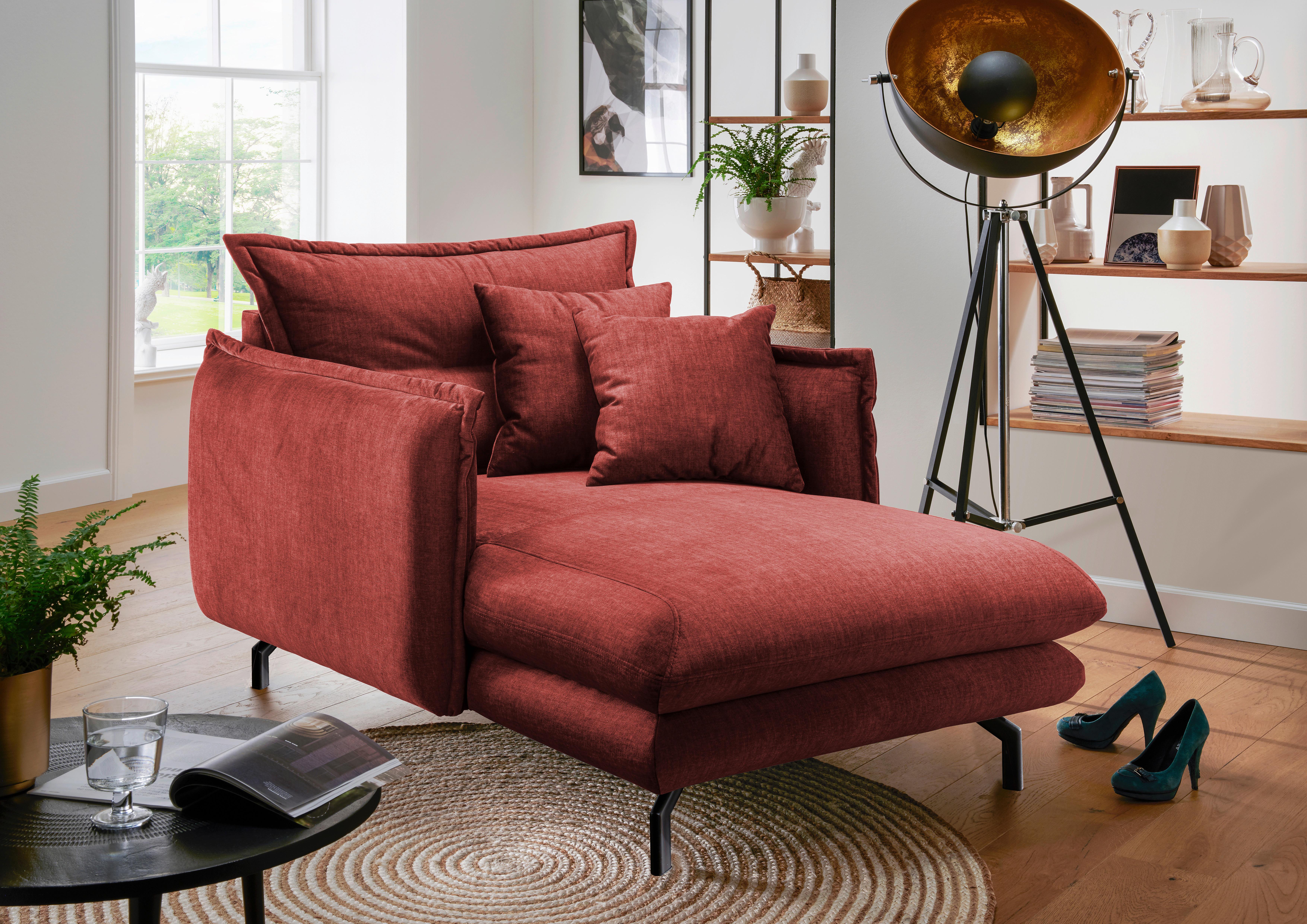 Wohnlandschaft Lava Koralle Velours - Koralle/Schwarz, MODERN, Textil/Metall (111/101/167cm) - Livetastic