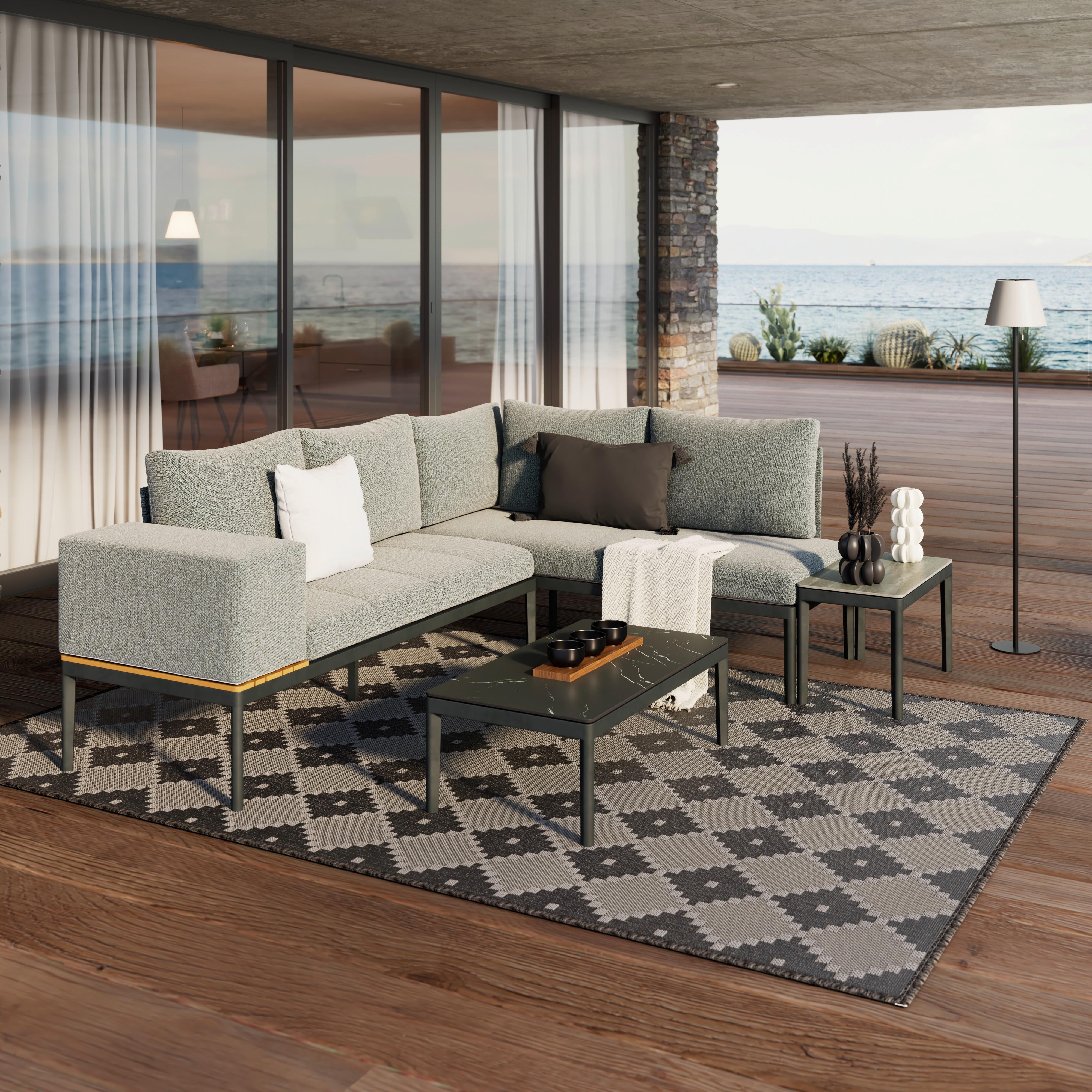 LOUNGEGRUPP EMILIA - beige/mörkgrå, Modern, metall/glas (168/75/73,5cm) - Mömax