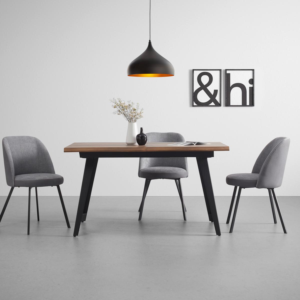 Étkezőasztal Jan - fekete/diószínű, Modern, faalapú anyag/fém (140-180/80/76cm) - Bessagi Home