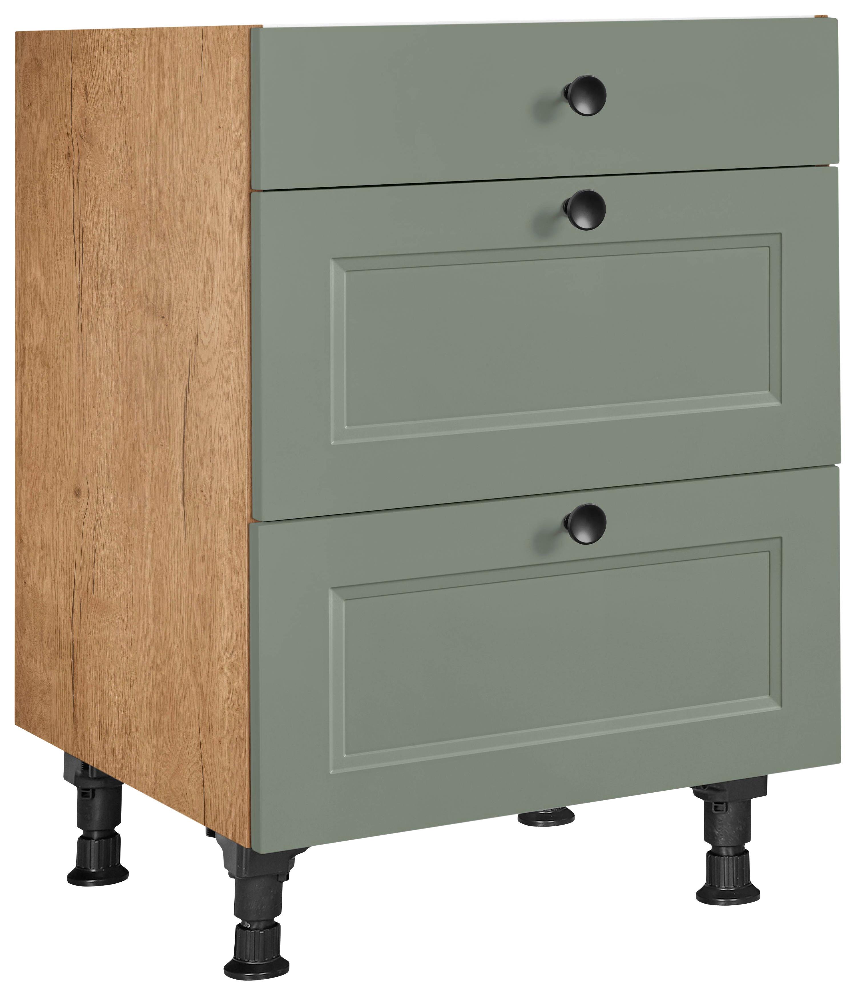 Schubkastenunterschrank Cascada Grün - Eichefarben/Schwarz, MODERN, Holzwerkstoff/Metall (60/87/56cm) - Nobilia