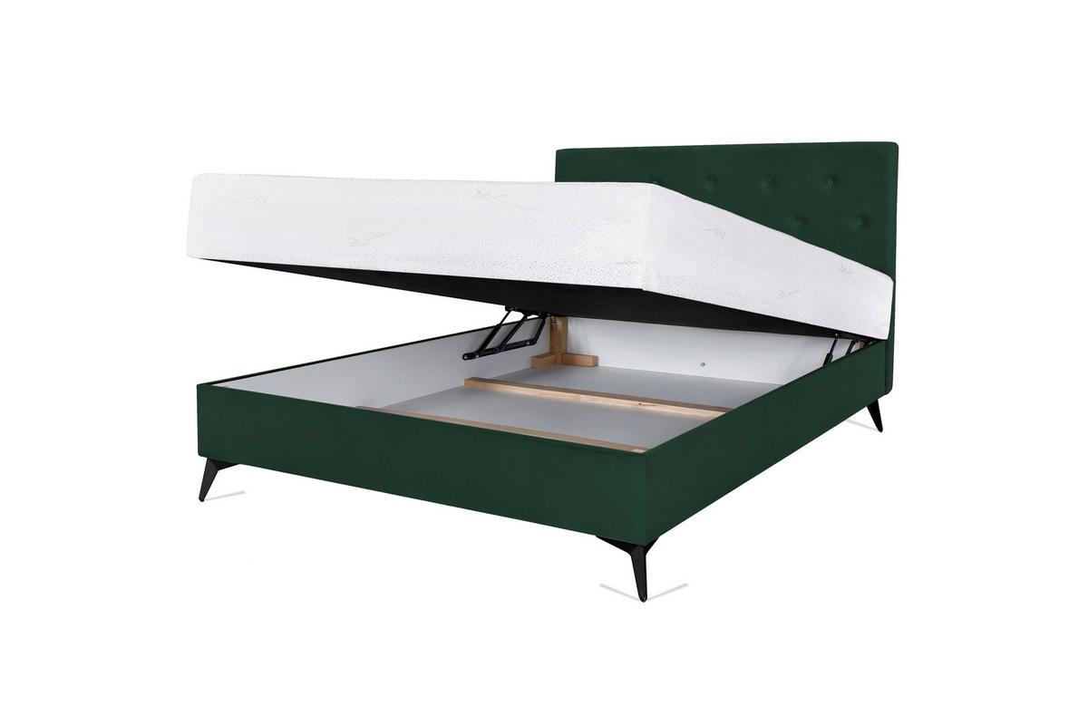 Kárpitozott Ágy 160x200 Gava - sötétzöld, Konventionell, faalapú anyag/textil (160/200cm)