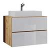 Waschtischkombi Lendas 2-tlg. ca. 60 cm Weiß/Honigeiche - Honigeiche/Weiß, MODERN, Keramik/Holzwerkstoff (60cm) - MID.YOU