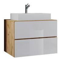 Waschtischkombi Lendas 2-tlg. ca. 60 cm Weiß/Honigeiche - Honigeiche/Weiß, MODERN, Keramik/Holzwerkstoff (60cm) - MID.YOU