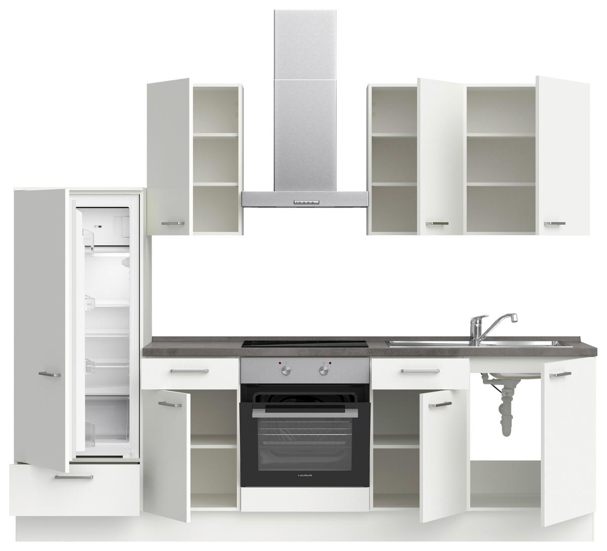 Küchenblock Touch Low m. Geräten Weiß - Schieferfarben/Edelstahlfarben, MODERN, Holzwerkstoff/Metall (270cm) - Nobilia