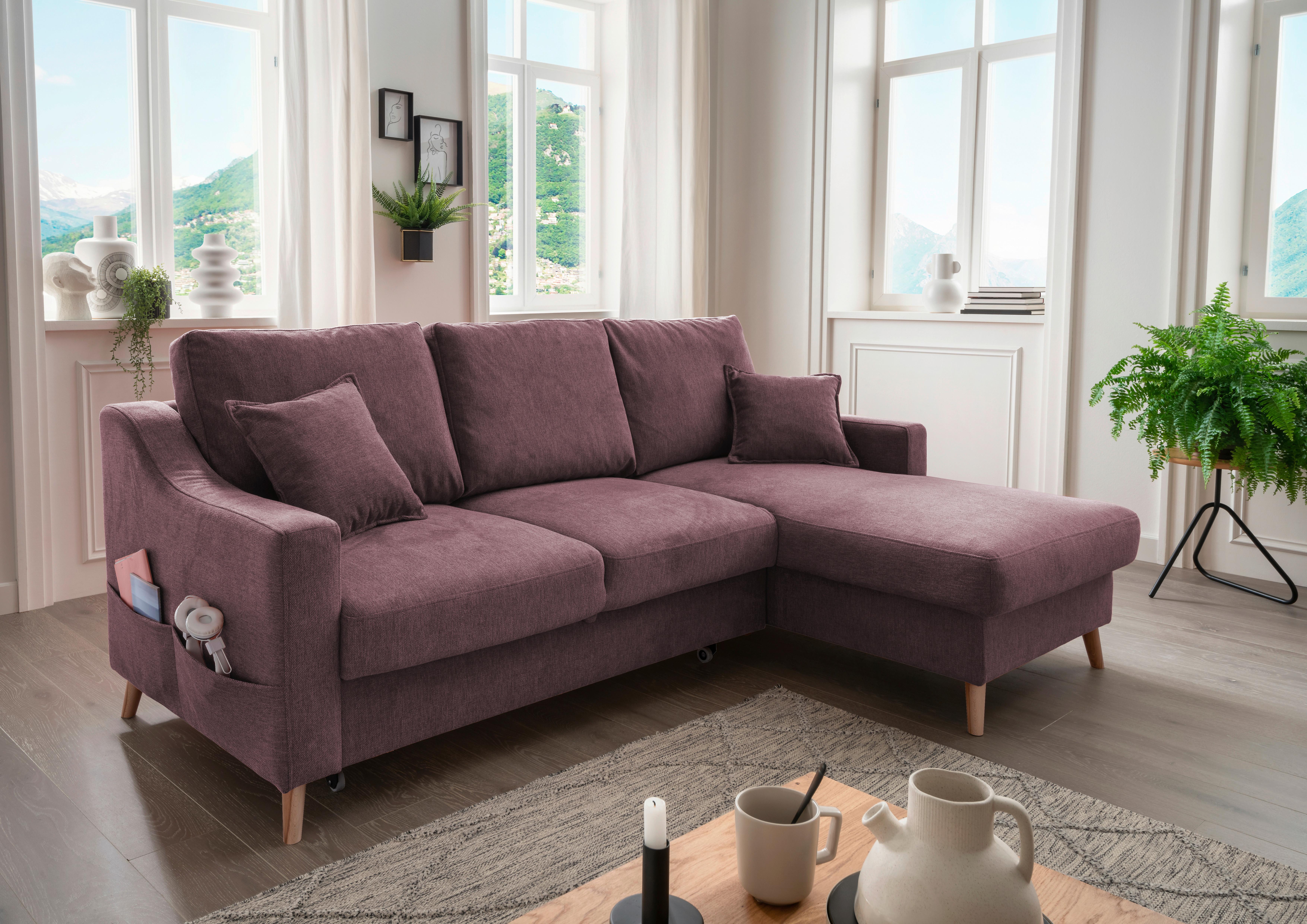 Wohnlandschaft Valentina Bordeaux Struktur - Bordeaux/Naturfarben, KONVENTIONELL, Holz/Textil (228/150cm) - P & B