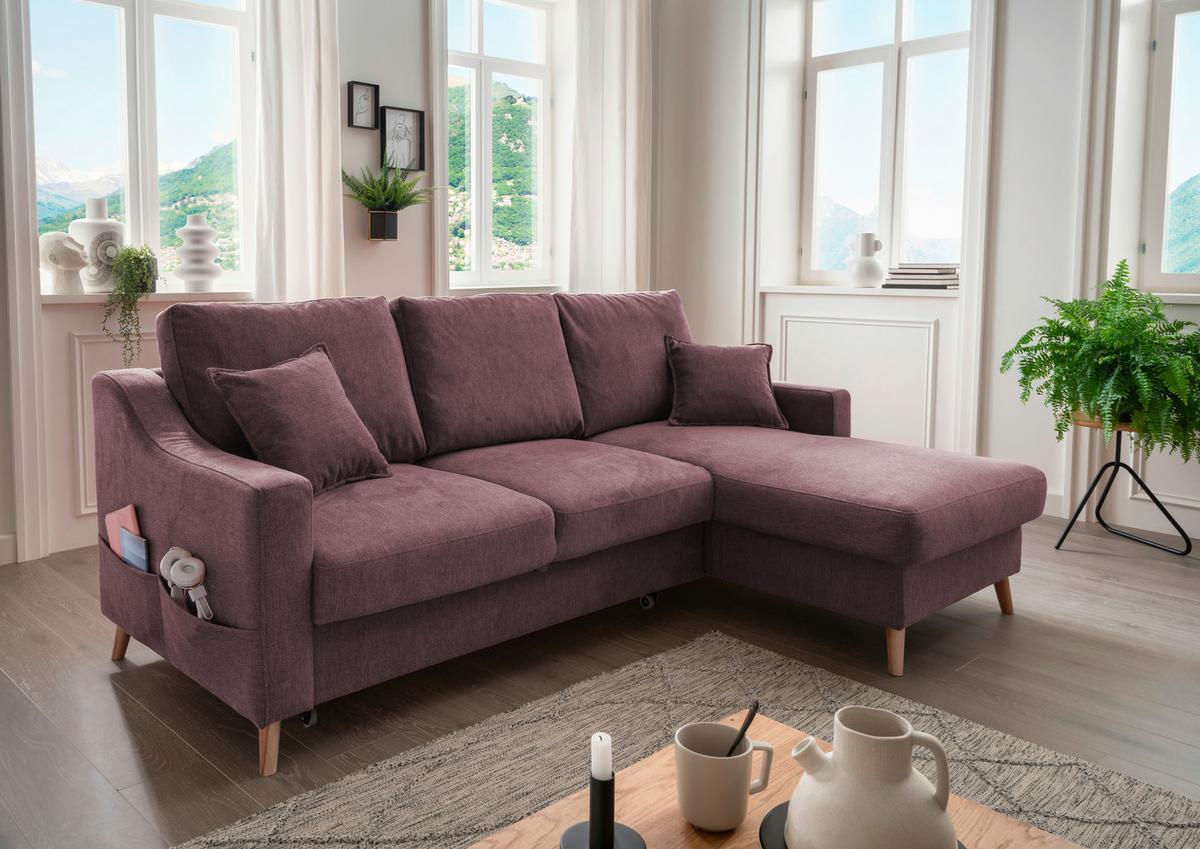 Wohnlandschaft Valentina Bordeaux Struktur - Bordeaux/Naturfarben, KONVENTIONELL, Holz/Textil (228/150cm) - P & B