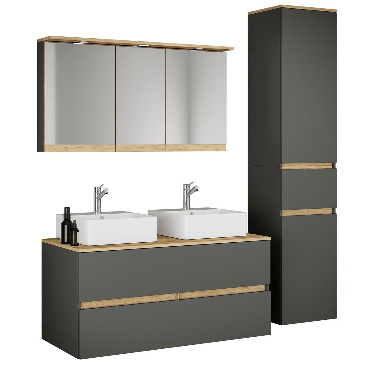 Badezimmer Cosila - Honigeiche/Weiss, Trend, Keramik/Holzwerkstoff (151cm) - MID.YOU