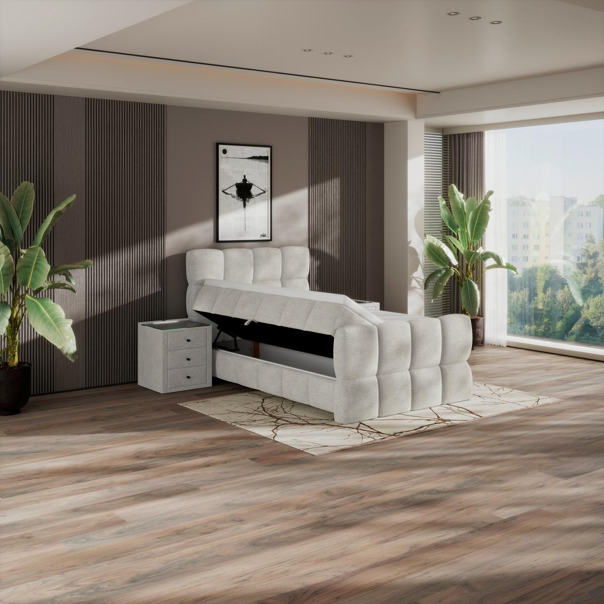 Postelja Boxspring Brisbane, Krem Barva, 140x220 - črna/krem barve, Trend, kovina/umetna masa (140/220cm) - Premium Living