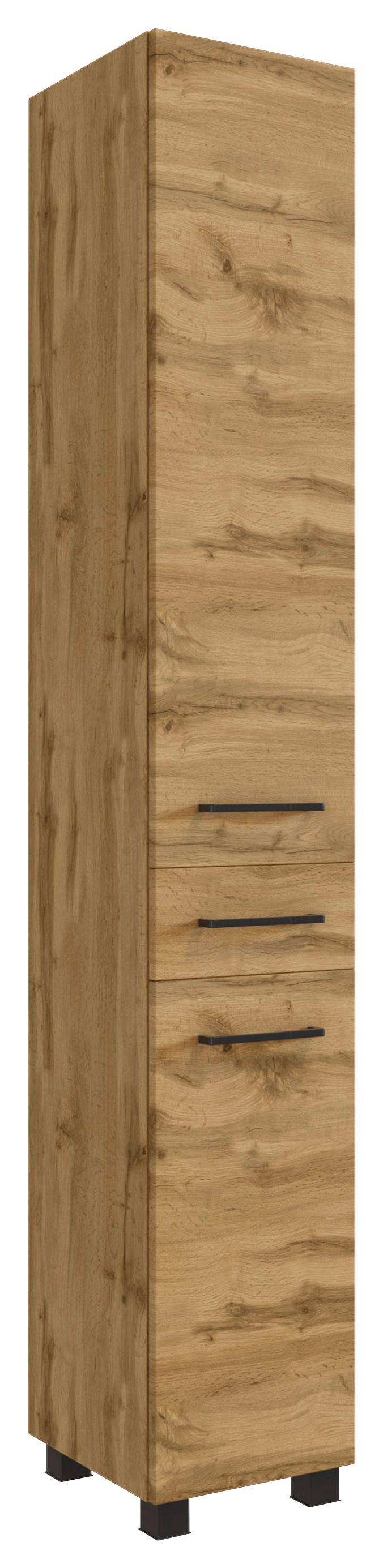 Hochschrank Manchester B: 30 cm Eiche Wotan Dekor - Eichefarben/Schwarz, MODERN, Holzwerkstoff/Metall (30/180/35cm) - Held