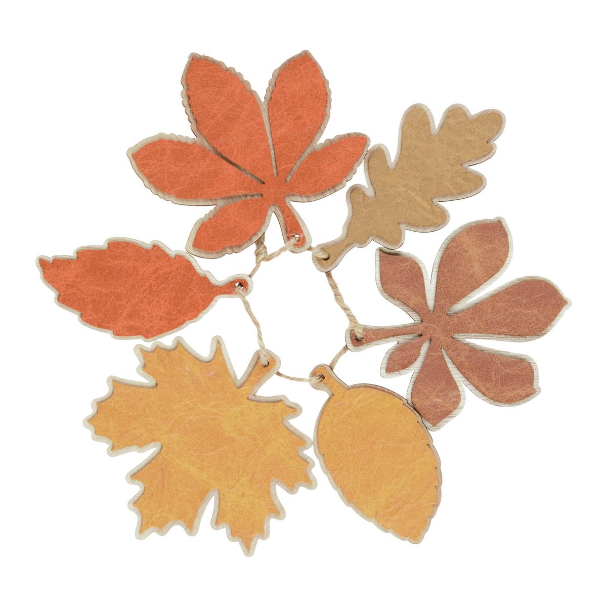 Dekoblatt Leaf Gelb/Orange/Beige - Gelb/Beige, Leder/Holz - Modern Living