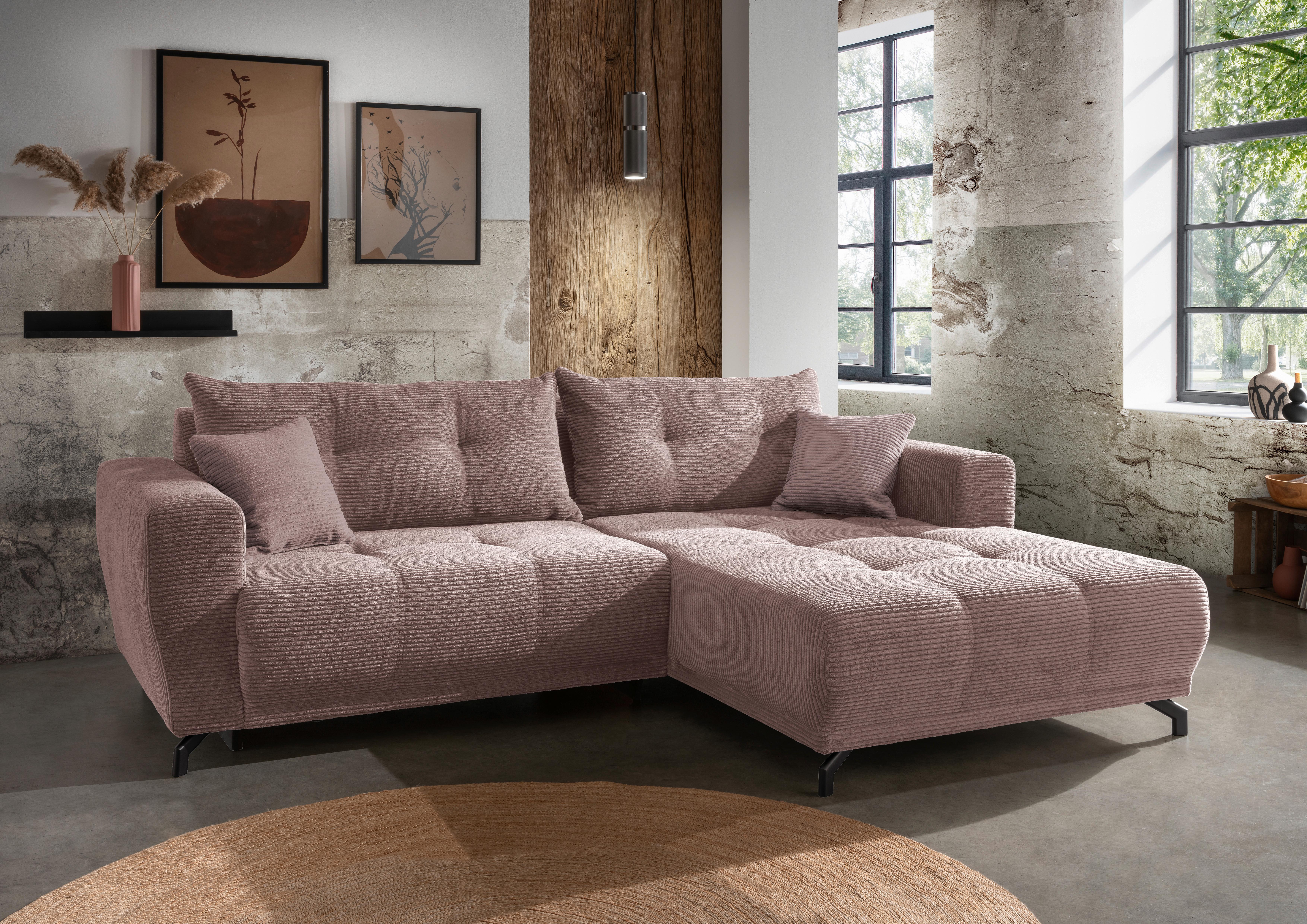 Wohnlandschaft Restato Rosa Cord - Schwarz/Rosa, MODERN, Holz/Textil (246/177cm) - MID.YOU