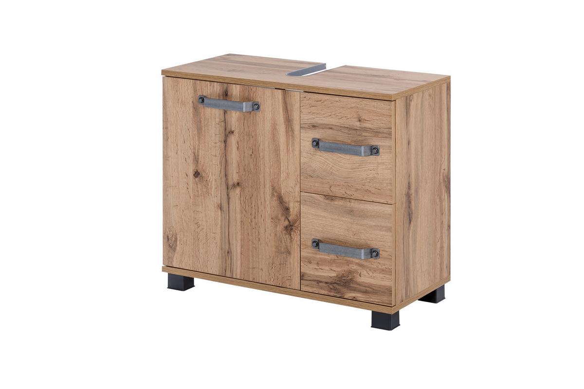 Waschbeckenunterschrank Milan Eiche - Eichefarben/Schwarz, KONVENTIONELL, Holzwerkstoff/Metall (65,1/59/32cm) - MID.YOU