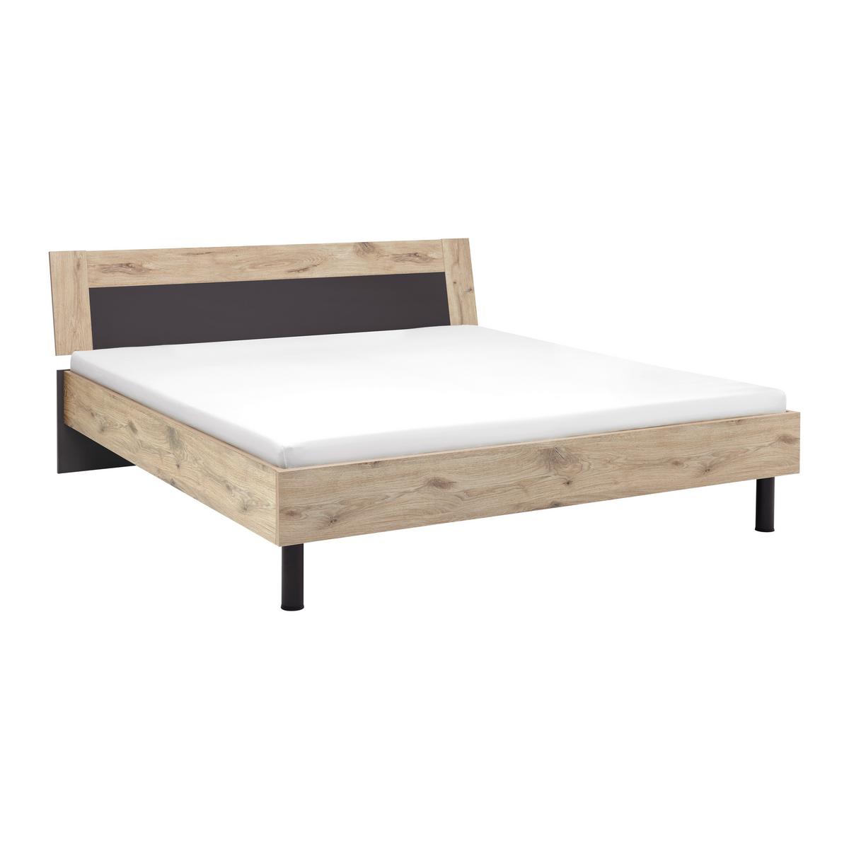 Bett Bergamo Graphit/Eichefarben - Eichefarben/Graphitfarben, Konventionell, Holzwerkstoff/Metall (180/200cm) - Based