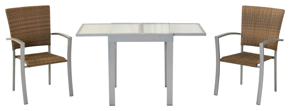 Balkonska Garnitura Savona, Raztegljiva Miza, 3-Delno - srebrne barve/siva, Moderno, kovina/umetna masa - Gardenson