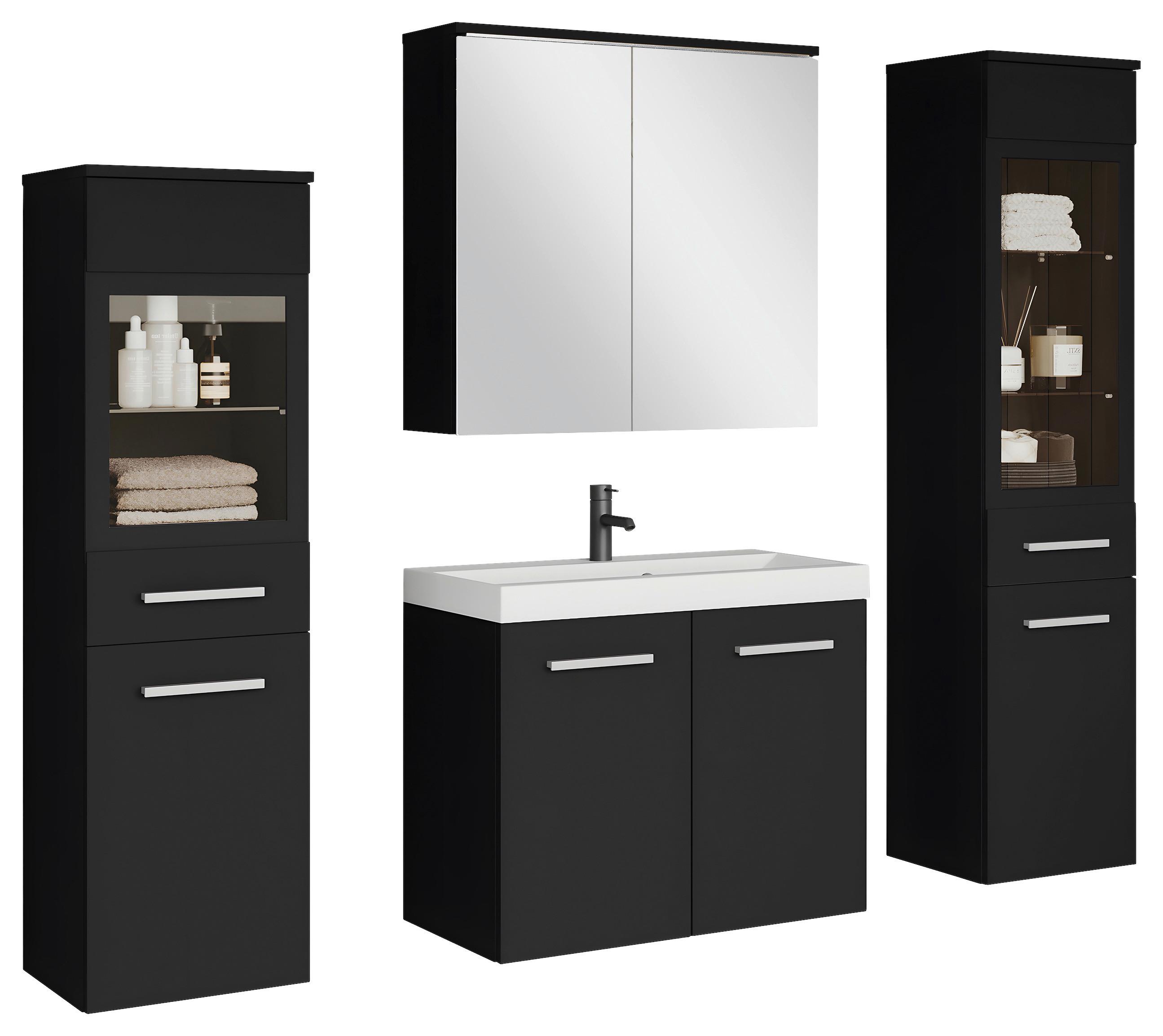 Badmöbel-Set 5-tlg. Madrit mit LED ca. 120 cm Schwarz - Silberfarben/Schwarz, LIFESTYLE, Glas/Keramik (120cm) - P & B
