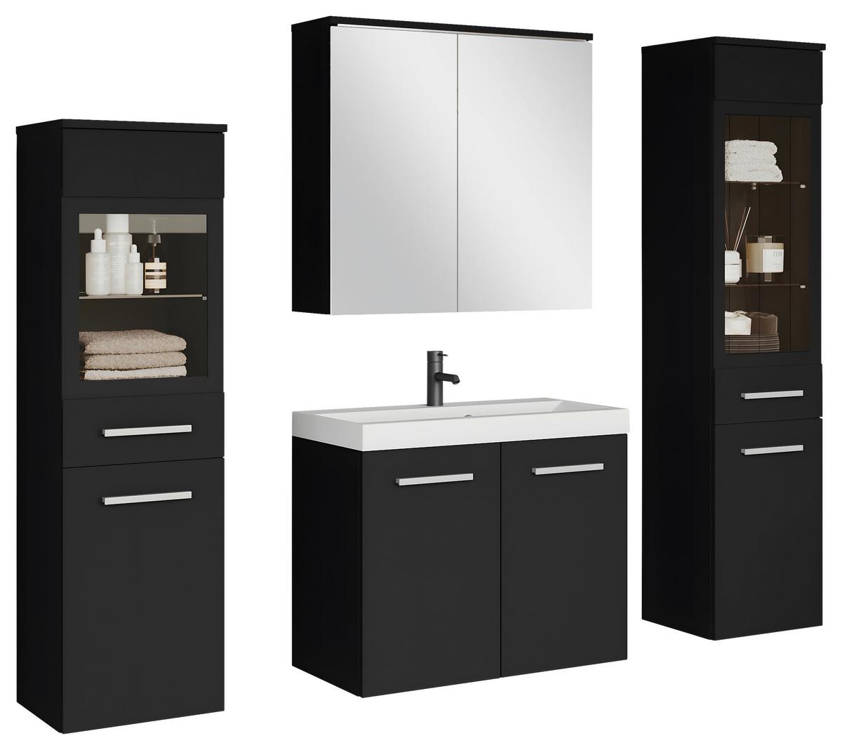 Badmöbel-Set 5-tlg. Madrit mit LED ca. 120 cm Schwarz - Silberfarben/Schwarz, LIFESTYLE, Glas/Keramik (120cm) - P & B