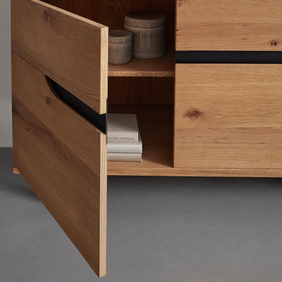 Sideboard Juno Eichenfarbe/ Schwarz Echtholz - Eichefarben/Schwarz, MODERN, Holz/Metall (150/78/47cm) - Bessagi Home
