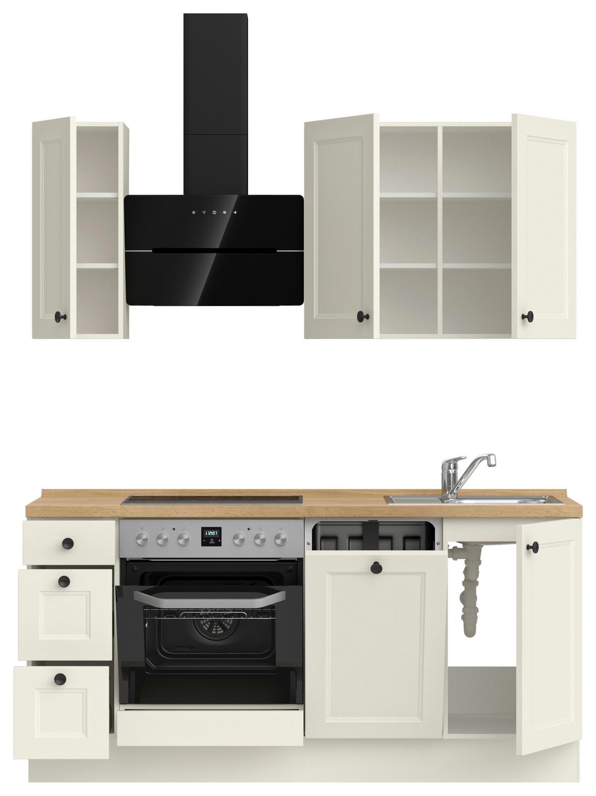 Küchenblock Cascada High m. Geräten Weiß - Eichefarben/Schwarz, MODERN, Holzwerkstoff/Metall (180cm) - Nobilia