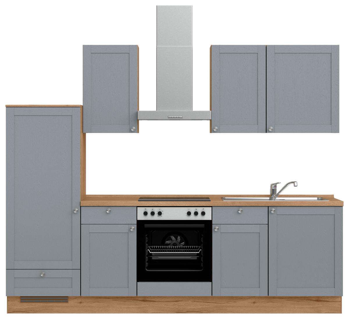 Küchenleerblock Frame Low o. Geräte Blaugrau - Edelstahlfarben/Eichefarben, MODERN, Holzwerkstoff/Metall (270cm) - Nobilia