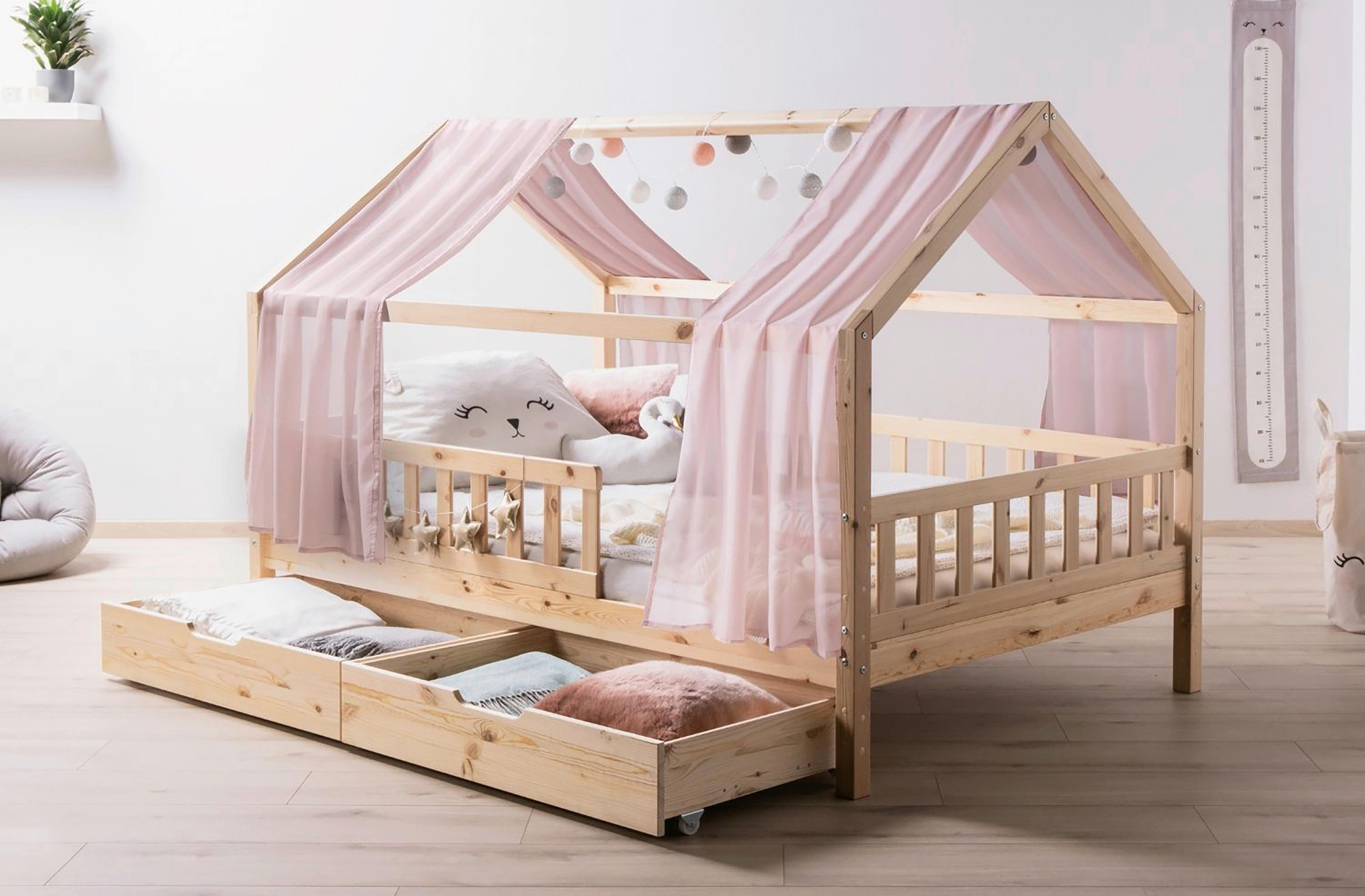 Hausbett KIM Naturfarben Altrosa ca. 90x200cm Echtholz - Altrosa/Naturfarben, MODERN, Holz/Textil (90/200cm) - MID.YOU