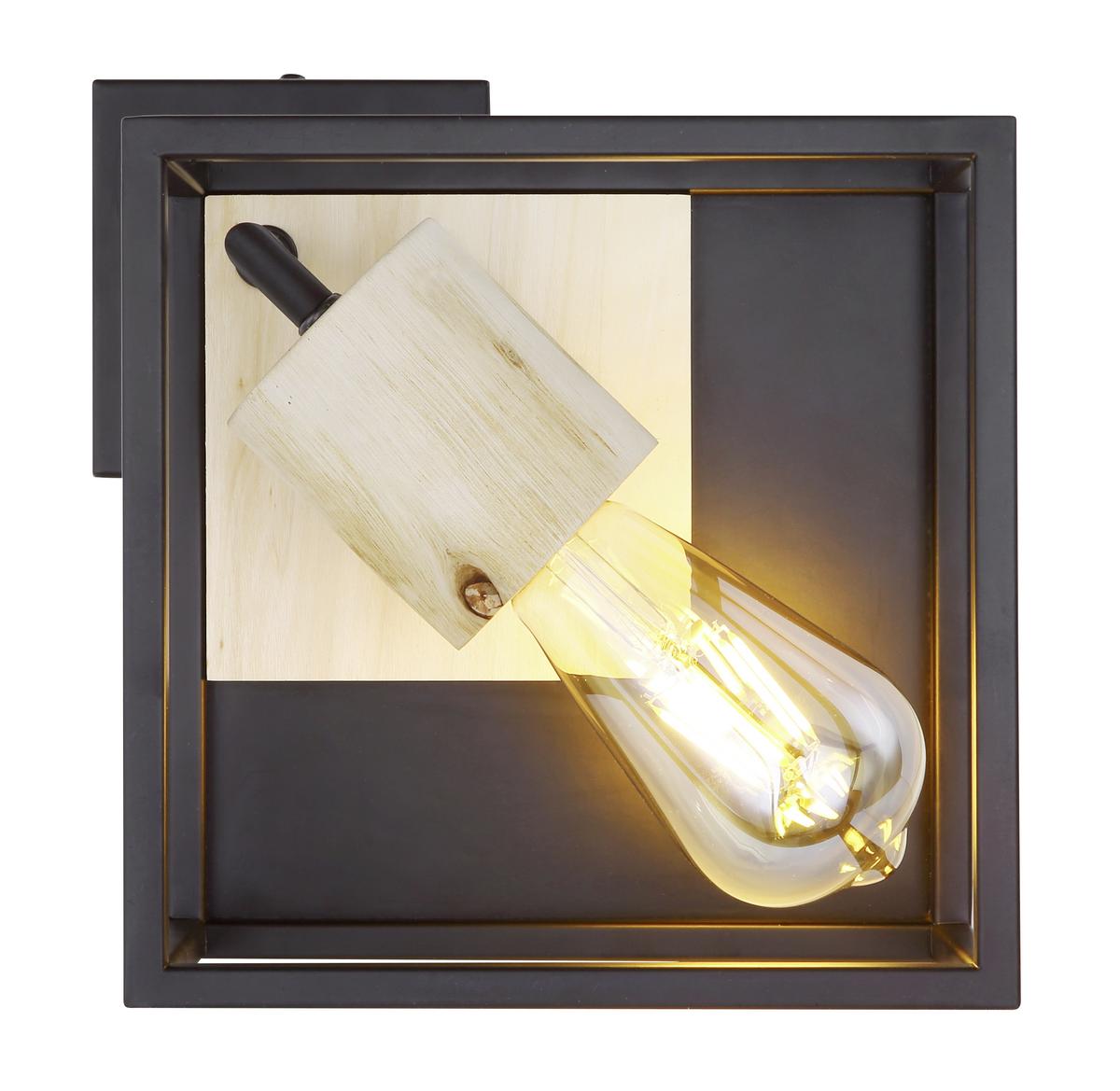 Deckenleuchte 15477 D in Schwarz max. 60 Watt - Schwarz/Naturfarben, Natur, Holz/Metall (22/22/14,5cm) - Globo