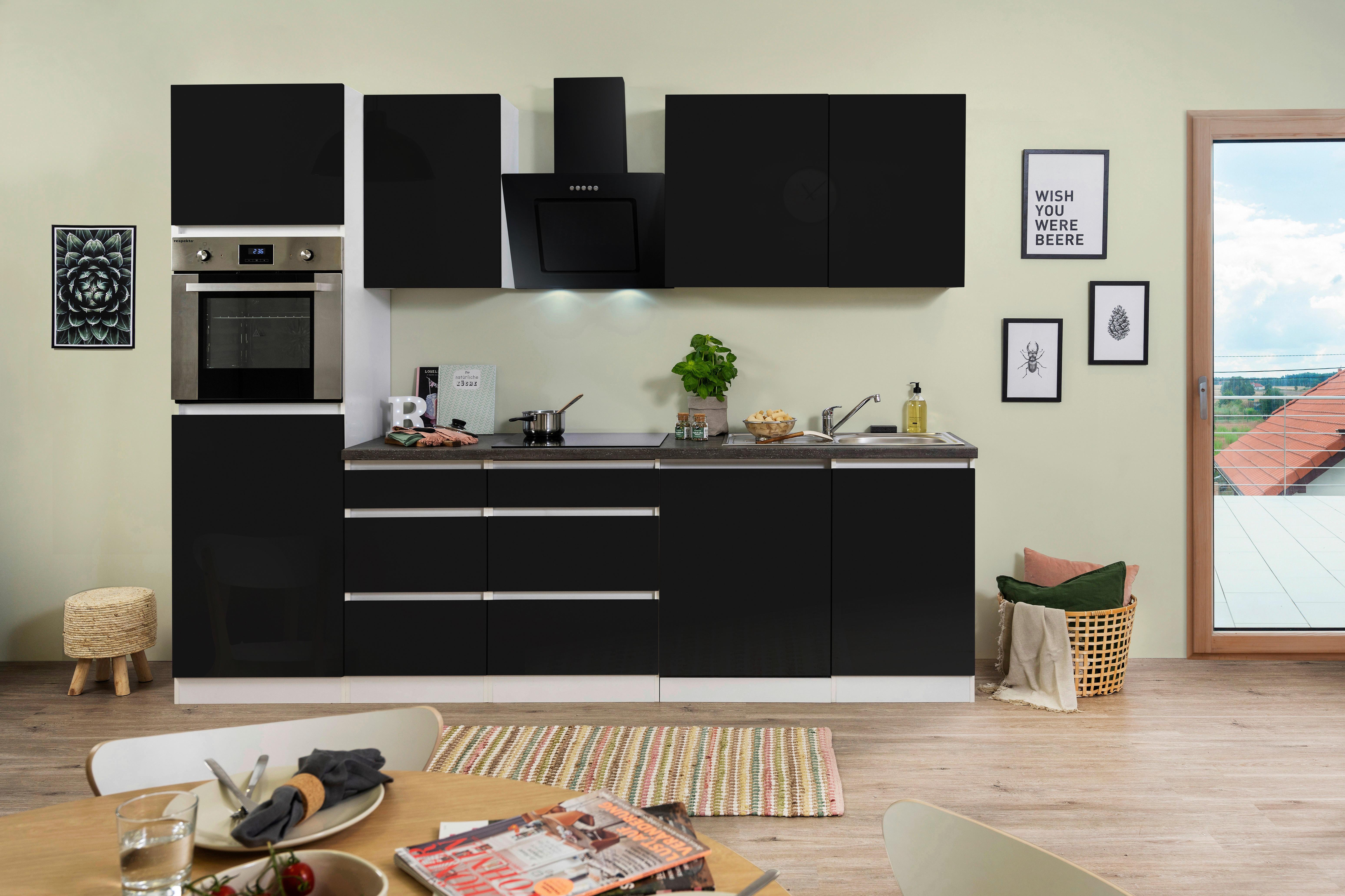 Küchenblock  Premium Weiß B: ca. 280 cm - Schwarz/Braun, MODERN, Holzwerkstoff (280cm) - Respekta