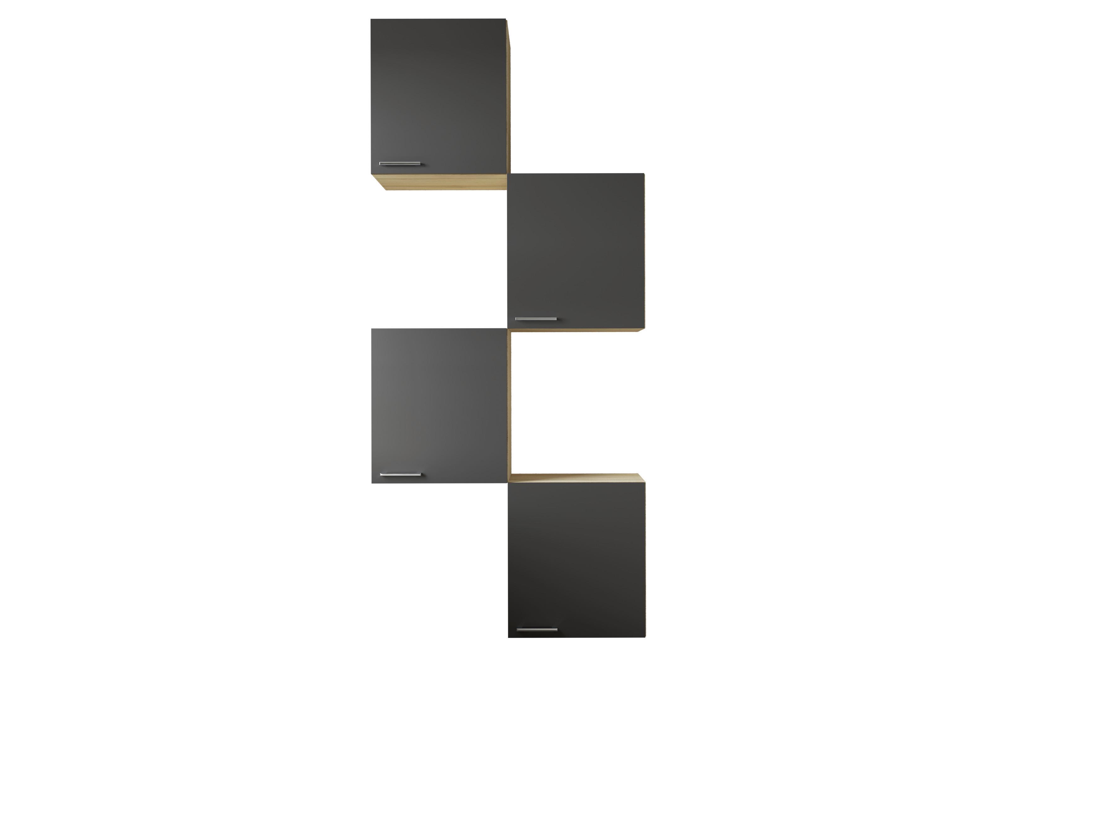Küchenoberschrank Merle Schwarz/Eichefarben - Eichefarben/Silberfarben, Basics, Holzwerkstoff/Metall (100/224,4/34,6cm) - Respekta