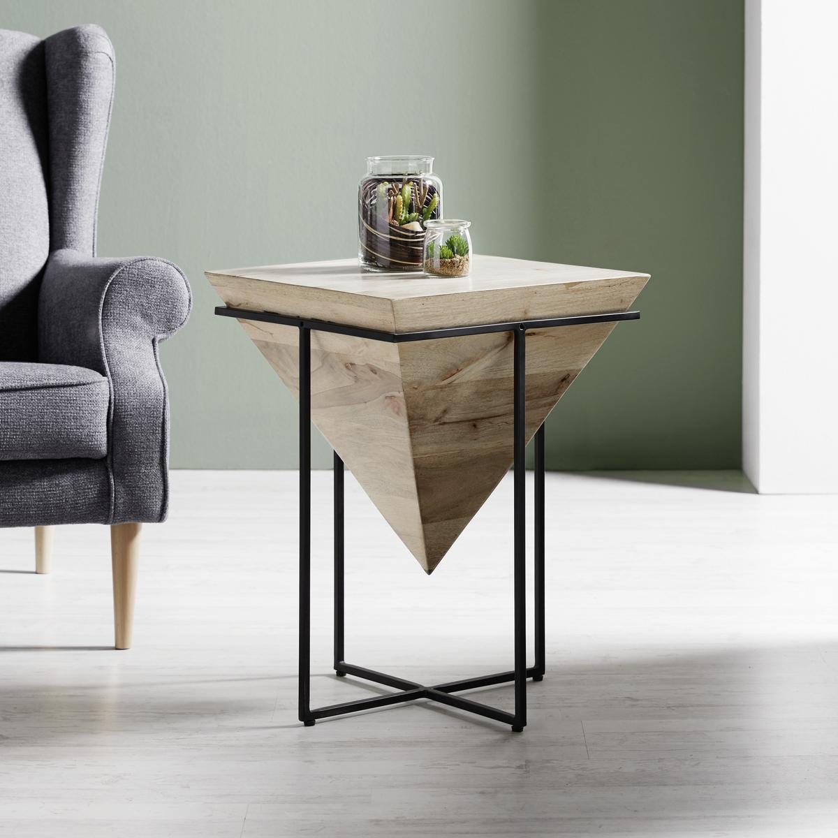 Mizica Pyramide, Mangov Les, Kovina - črna/naravne barve, Trendi, kovina/les (45/60/45cm) - Modern Living
