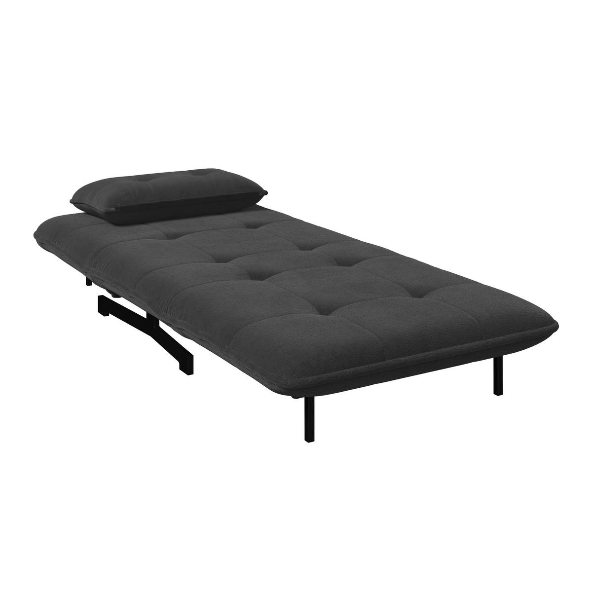 Schlafsessel Luna Bouclé Dunkelgrau - Dunkelgrau/Schwarz, MODERN, Textil/Metall (92/40/66cm) - Bessagi Home