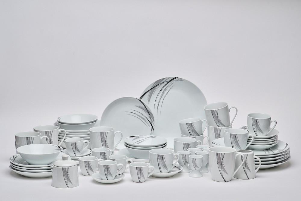 SERWIS OBIADOWO-ŚNIADANIOWY ROMA - czarny/biały, Basics, ceramika - Novel