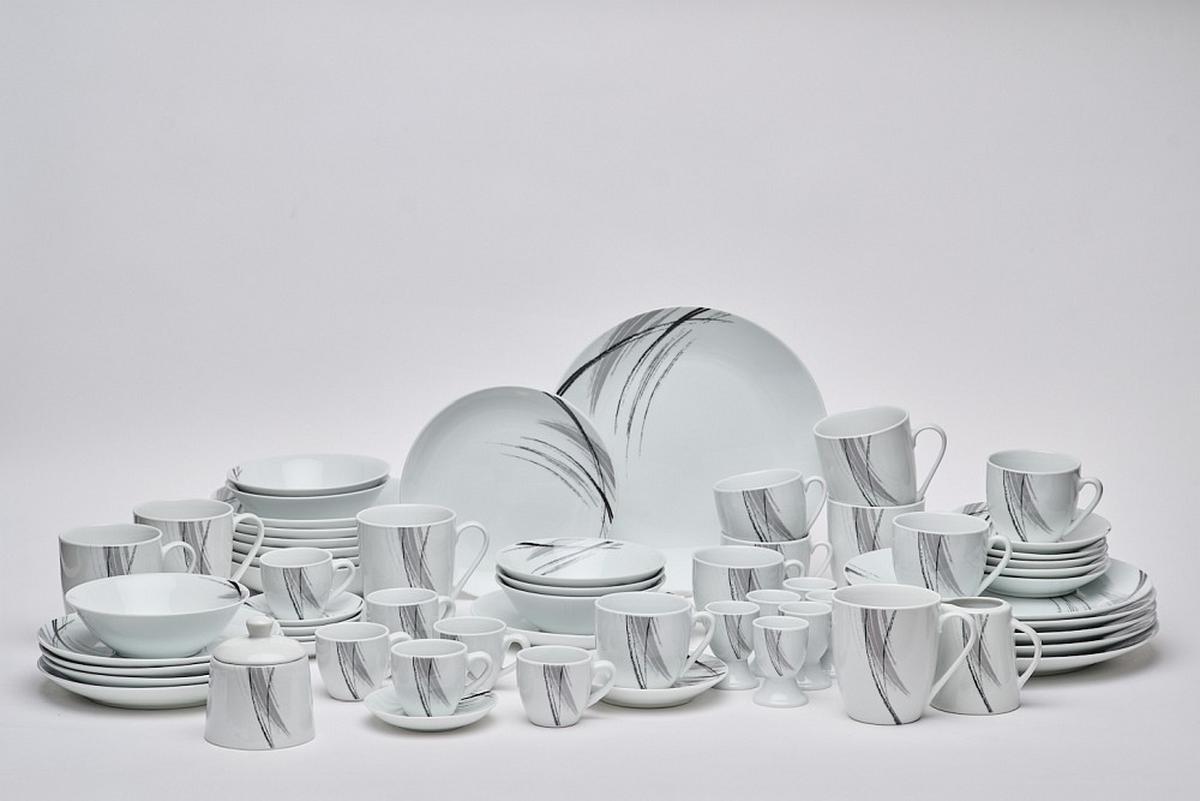 SERWIS OBIADOWO-ŚNIADANIOWY ROMA - czarny/biały, Basics, ceramika - Novel