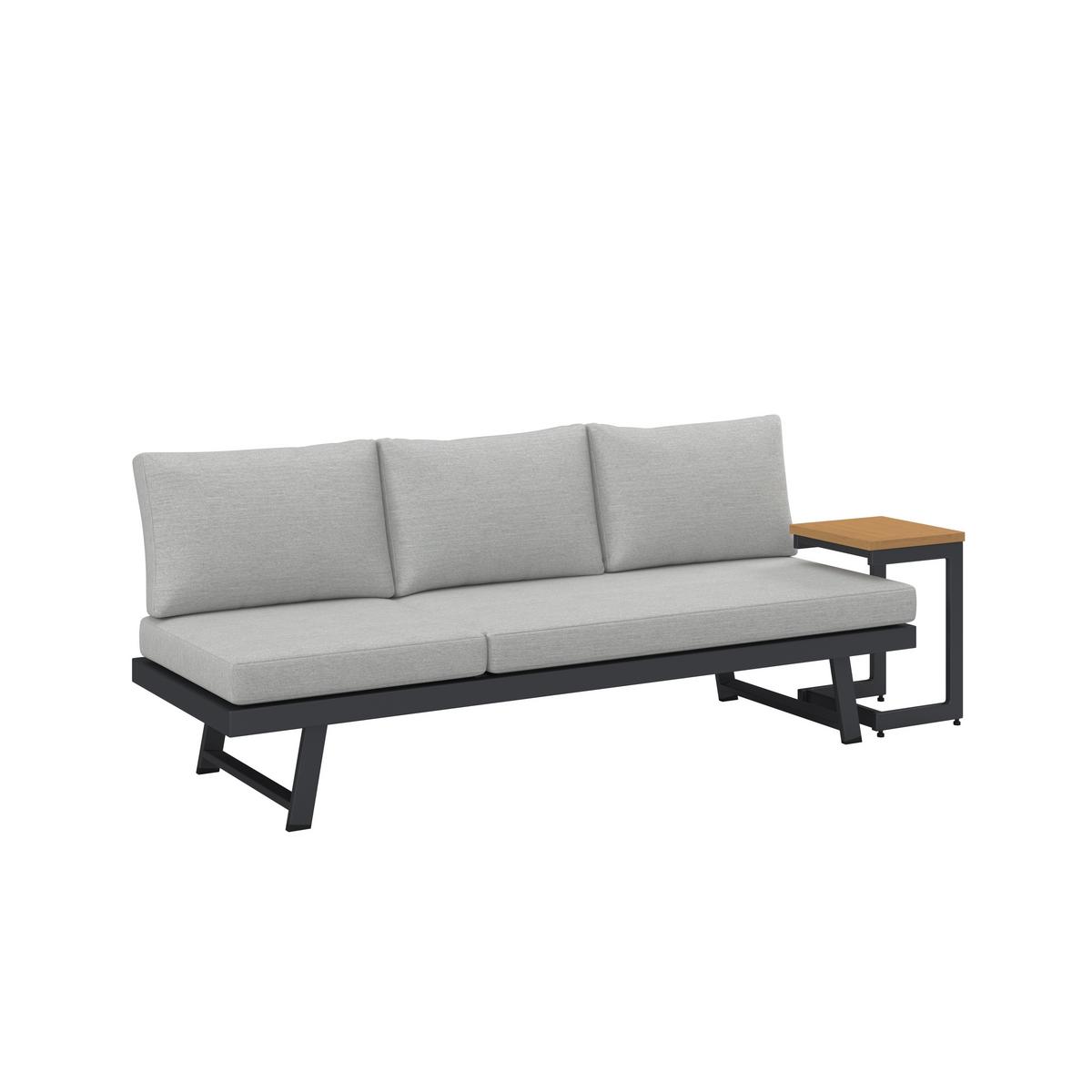 Gartenliege Loan Grau Holz Metall/Outdoorstoff +Tisch - Dunkelgrau/Anthrazit, MODERN, Holz/Textil (210/84/78cm) - Bessagi Garden