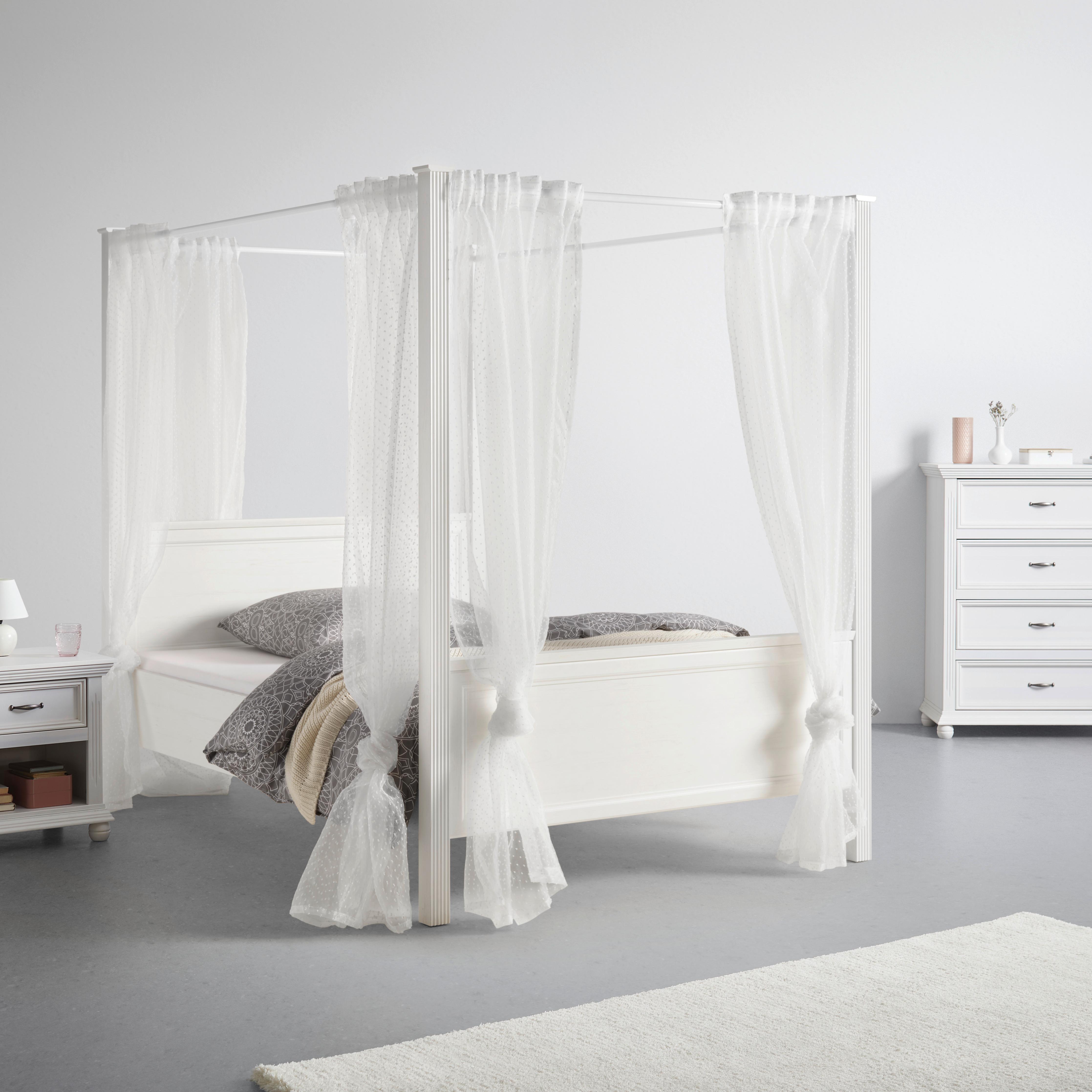 Himmelbett Marilou in Weiß ca. 140x200cm - Weiss/Schwarz, Romantik / Landhaus, Holzwerkstoff/Kunststoff (140/200cm) - Zandiara